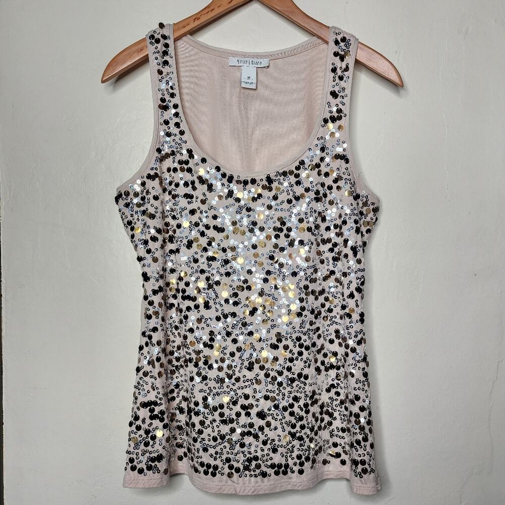White House Black Market Tan Sequin Sleeveless Tank Women's Size Medium